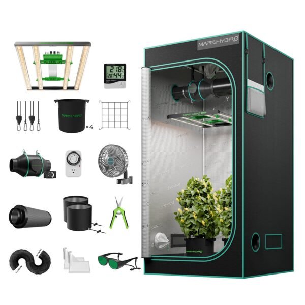 Mars Hydro FC-E3000 Complete Grow Tent Kits LED Grow Light+100x100x180cm Indoor Tent+4″ Ventilation System