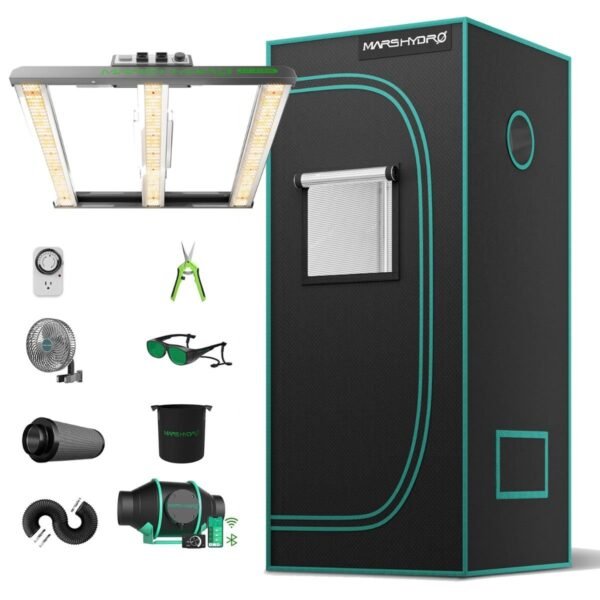 Mars Hydro FC-E1500 LED Grow Light+70x70x160cm Complete Grow Tent Kits with iFresh Inline Fan